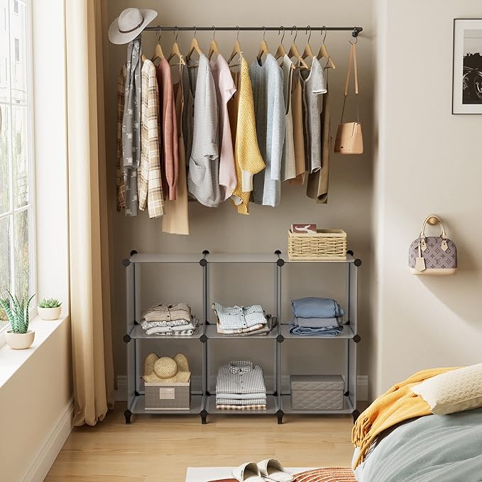 6 Light Grey Cube Storage Organizer, Modular Storage Shelf with Hammer