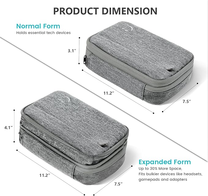 Travelkin Large Cord Organizer Travel, Electronic Organizer Travel Case, Grey