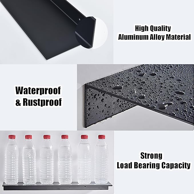 Black Shower Shelves Rustproof & Waterproof, 40cm Adhesive Shower Caddy 2 Pack
