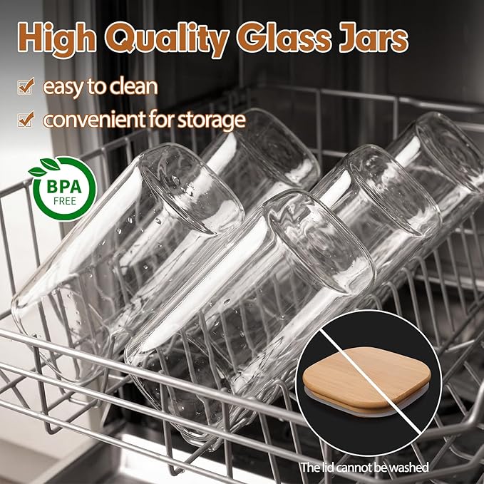 6 Pack 1.2qt Square Glass Storage Containers with Bamboo Press Lids