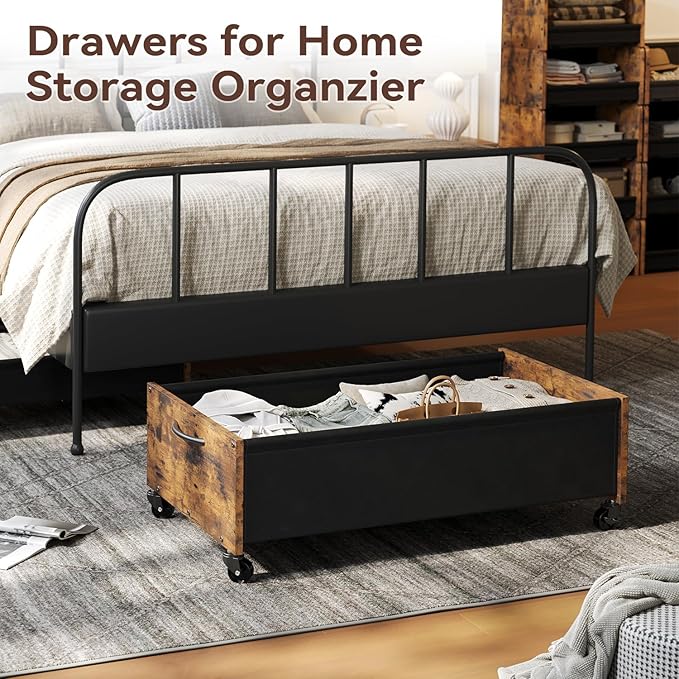 FOUCSSOMEI Under Bed Storage with Wheels, Under Bed Storage Drawers on Wheels, Metal Frame Under Bed Shoe Storage, Space-Saving for Bedroom Closet Organization