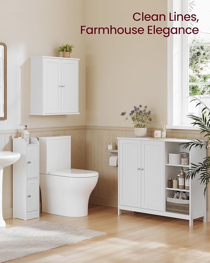 VASAGLE Siren Collection - Bathroom Wall Cabinet, Hanging Bathroom Storage Cabinet, for Medicines, Farmhouse, 2 Adjustable Shelves, 7.9 x 22 x 23.6 Inches, Cloud White UBBK330WB01S