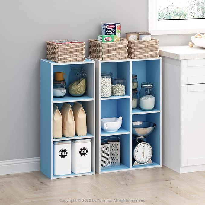 Furinno LUDER Book Shelf, 5-Cube Bookshelf, White/Light Blue