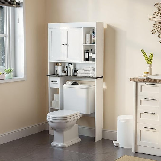 Over The Toilet Storage Cabinet with 7 Shelves, White
