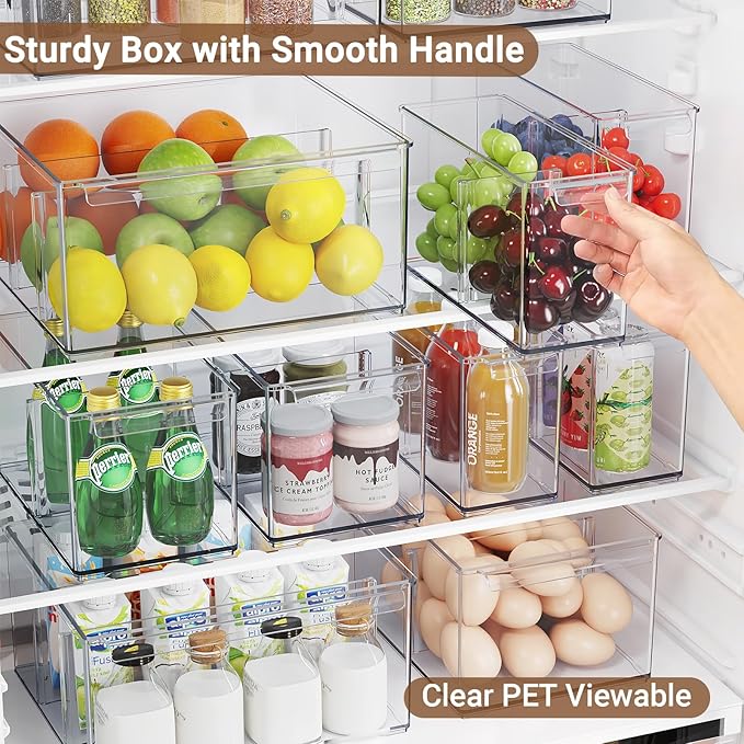 Clear Plastic Storage Bins with Dividers for Fridge Pantry Organizers and Storage Containers, 3 Pack Acrylic Stackable Sturdy Storage Boxes for Home Edit and Cabinet Organizers C6-1