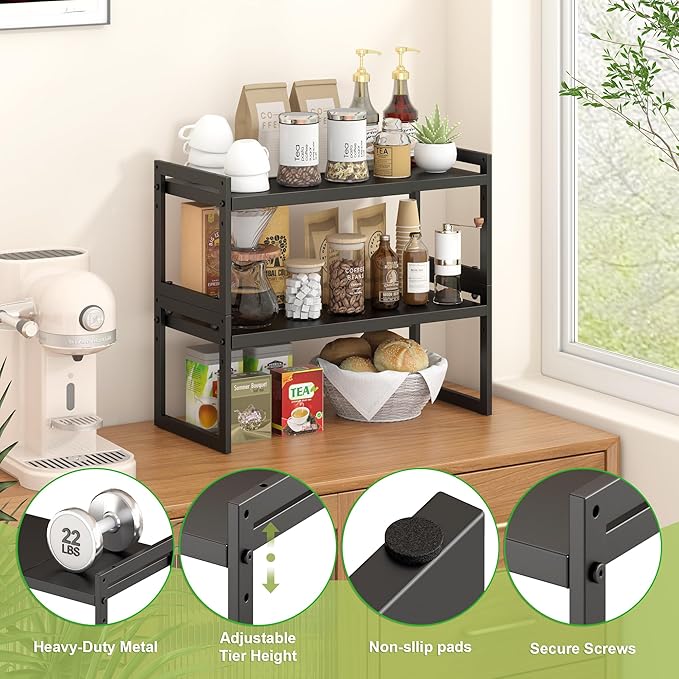 Expandable Kitchen Countertop Organizer, Black, 2 Pack
