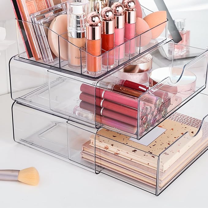 3 Tier Clear Makeup Organizer with Drawer