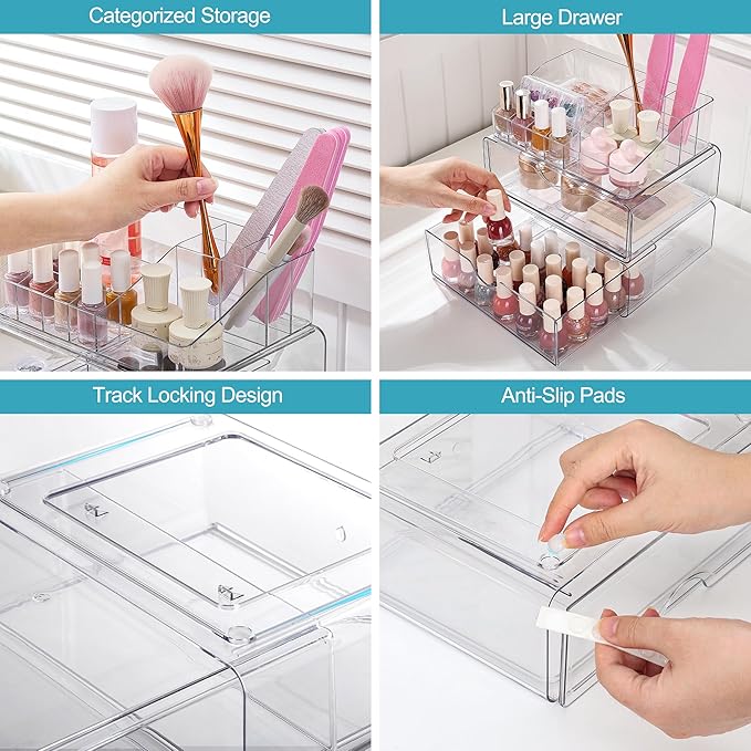 3 Tier Clear Makeup Organizer with Drawer