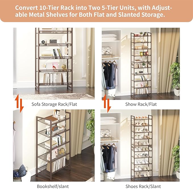 10 Tier Shoe Rack, Tall Metal Shoe Storage with Adjustable Shelves