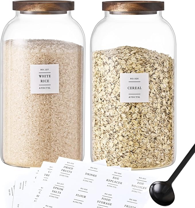 2 PCS Large Glass Jar With Lid，Glass Food Storage Jars for Flour,Sugar,Coffee,Rice, Walnut，Nutsand More(1 gallon/4000 ml)