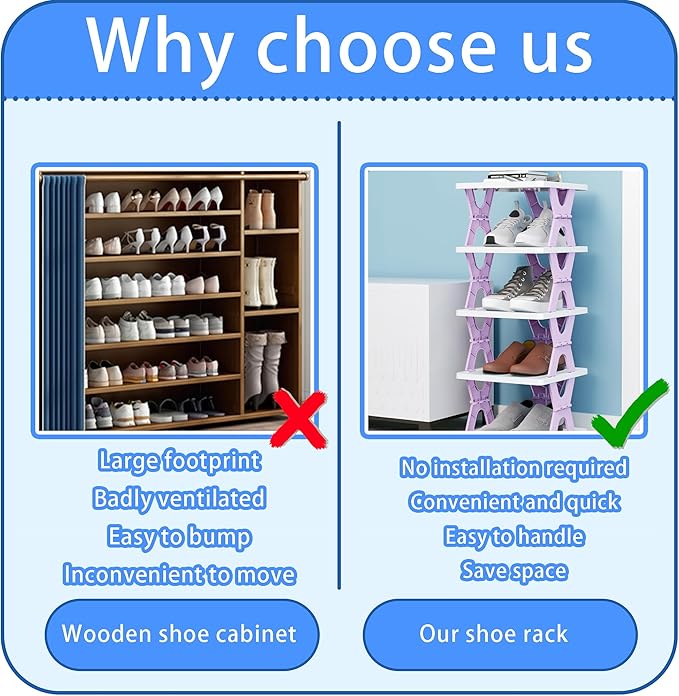 XDMTWLKJ Collapsible Shoe Rack Organizer 6 Tiers-Foldable Shoe Storage for Closet, Space-Saving Kid's Shoe Racks, No Assembly Shoe Shelves for Entryway, Living Room, Bedroom
