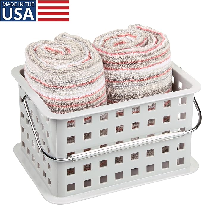 Shower Caddy Basket with Handle for Bathroom or College Dorm, Light Gray