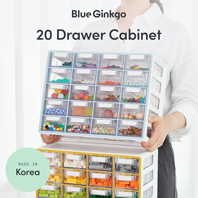 Blue Ginkgo Small 20-Drawer Cabinet, Made in Korea, Blue