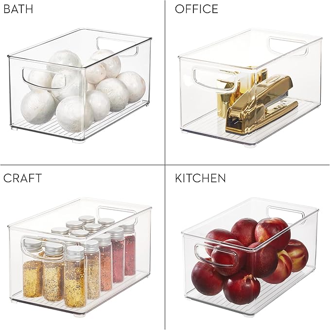 Stackable Clear Plastic Bin, 6-Pack