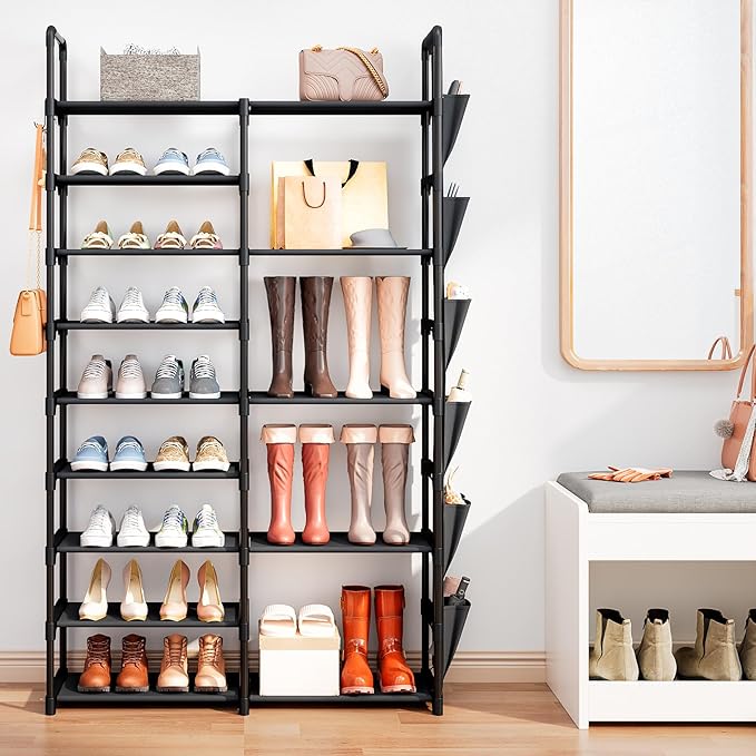 Shoe Rack Organizer with Hook and Side Pocket
