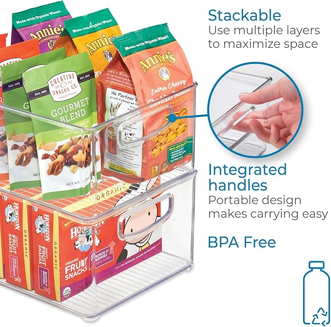 Stackable Storage Bin with Handles, Organize Pantry, Fridge, Or Freezer, Clear