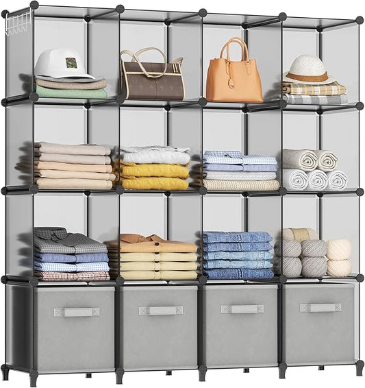 Closet Organizers and Storage, 16 Cube Storage Organizer, Grey