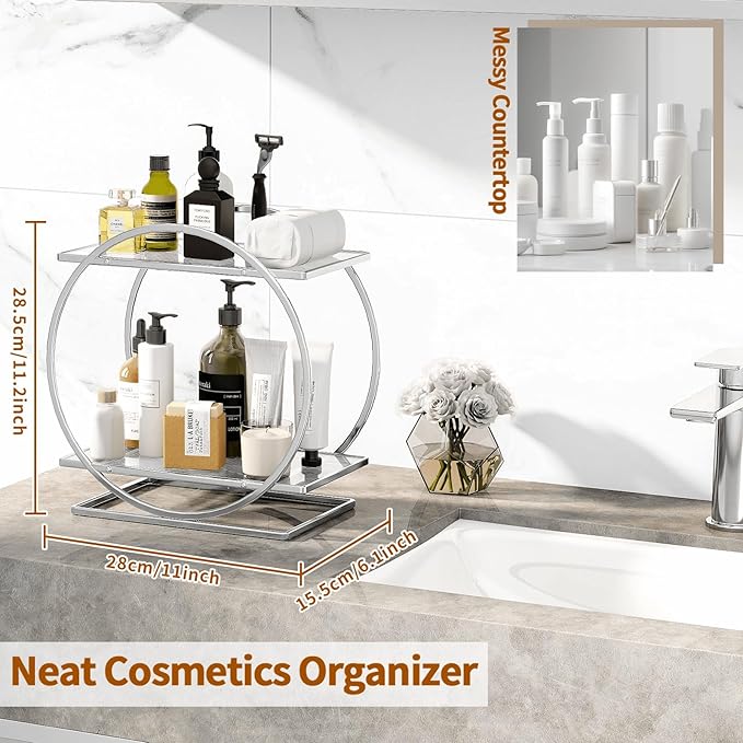 Perfume Organizer for Bedroom Dresser- Sliver Makeup Organizers for Vanity