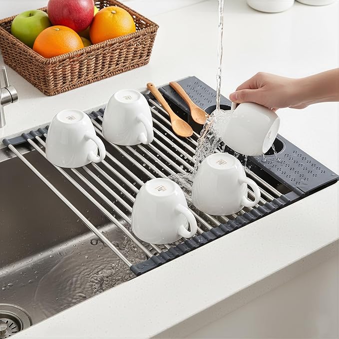 Roll Up Dish Drying Rack Over Sink, Grey