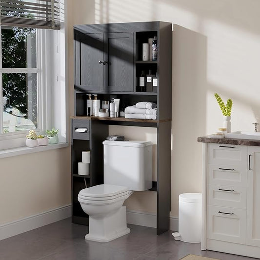 Over The Toilet Storage Cabinet with 7 Shelves, Black