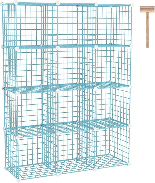 Wire Cube Storage, 12, Cube Organizer Metal C Grids, Blue UWCS3012B