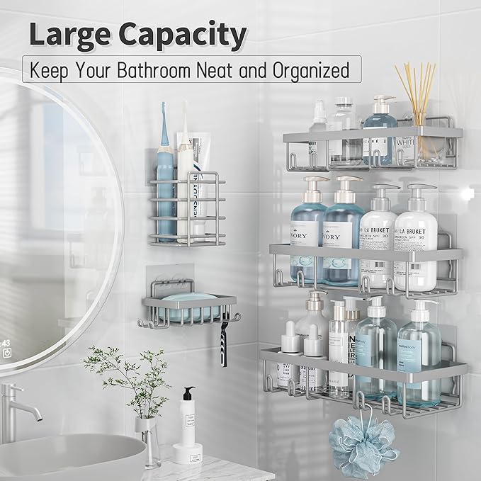 10 Pack Shower Caddy Organizer Rack Shelf for Inside Shower, Grey