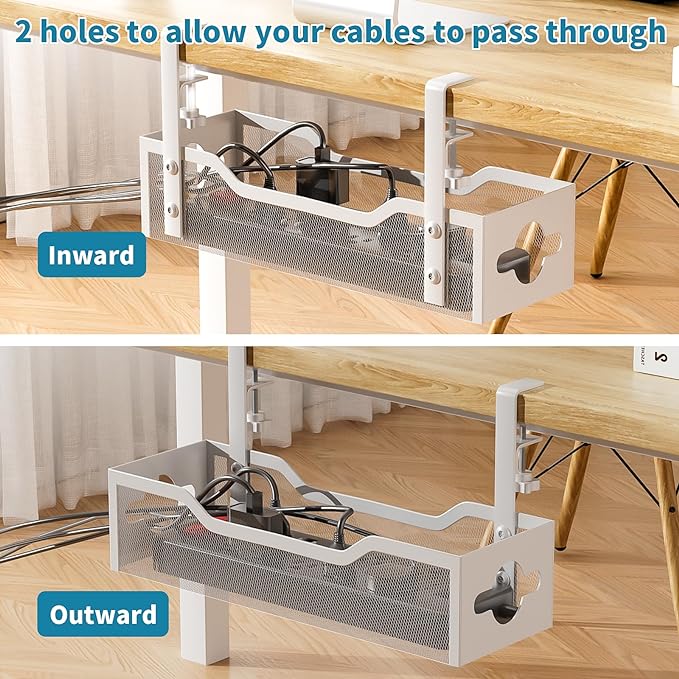 Under Desk Cable Management Tray No Drill, White