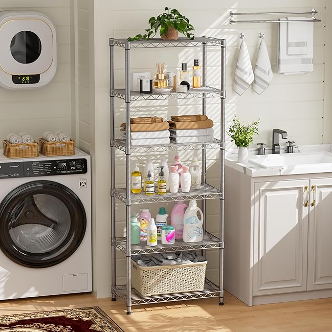 Golpart 5 tire Shelves Storage Wire Shelving Unit Metal Shelf Adjustable Organizers Storage Shelving for Bathroom Laundry Room Kitchen Pantry12”D x 22”W x 69”H Silver