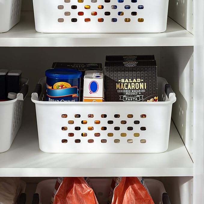USA Plastic Basket, 4-Pack, Medium, Shelves Storage Basket for Organizing Pantry