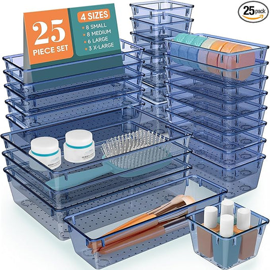 25 PCS Drawer Organizer Set, Dark Blue