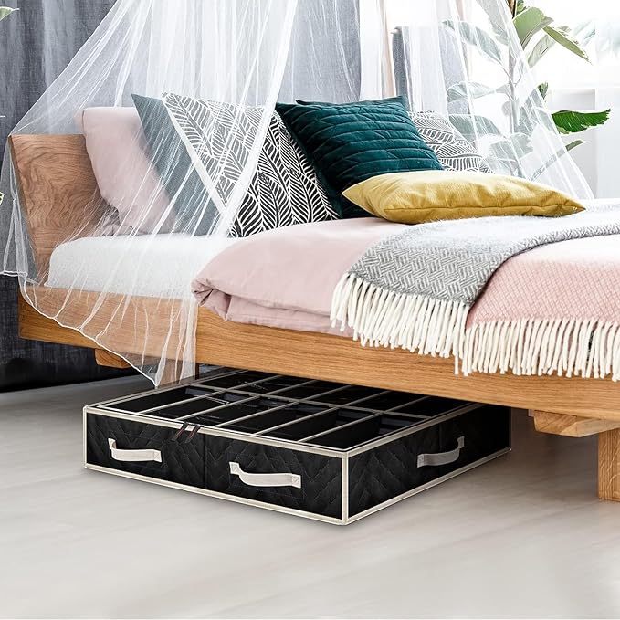 Under Bed Shoe Storage Organizer, Set of 2, Sturdy Structure, Black