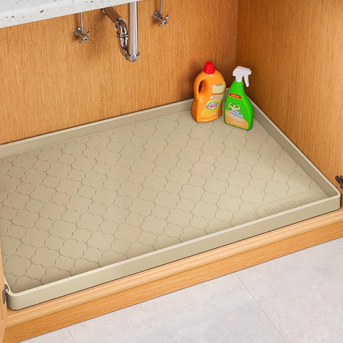 Jin&Bao Waterproof Under Sink Mat 25" x 19", Thick Silicone Mat Cabinet Protector for Kitchen and Bathroom, Shelf Liner, Home Organizer and Storage, Multipurpose Tray for Gadgets and Essentials