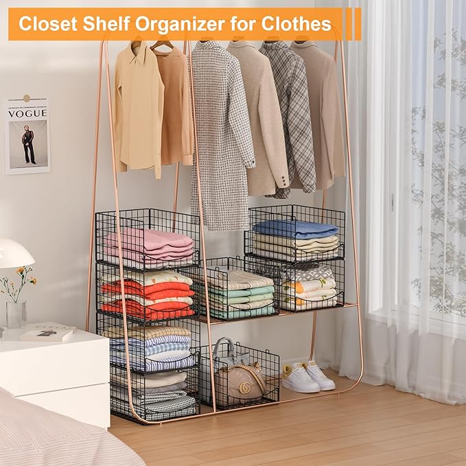 4-Tier Stackable Closet Organizers and Storage Shelves, Clothes Storage Basket