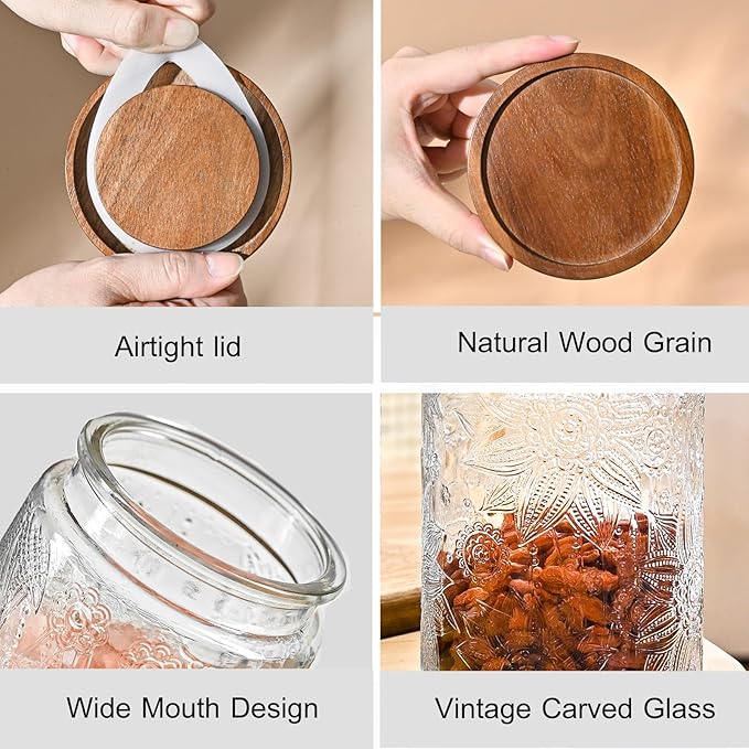 Adodeen 3-Pack 24oz Glass Jar With Airtight Lid