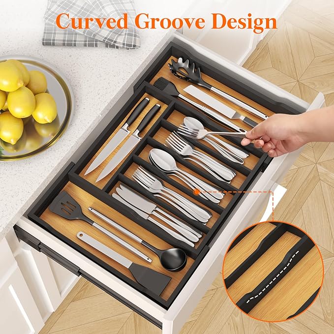 Silverware Drawer Organizer, Natural and Black