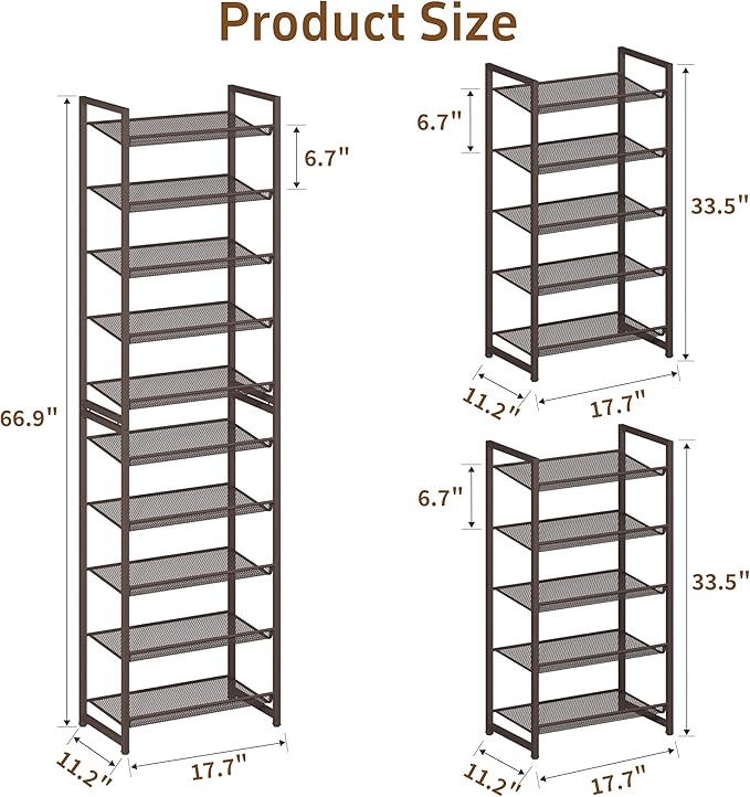 10 Tier Shoe Rack, Tall Metal Shoe Storage with Adjustable Shelves
