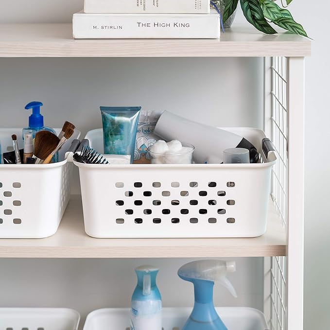 USA Plastic Basket, 4-Pack, Medium, Shelves Storage Basket for Organizing Pantry