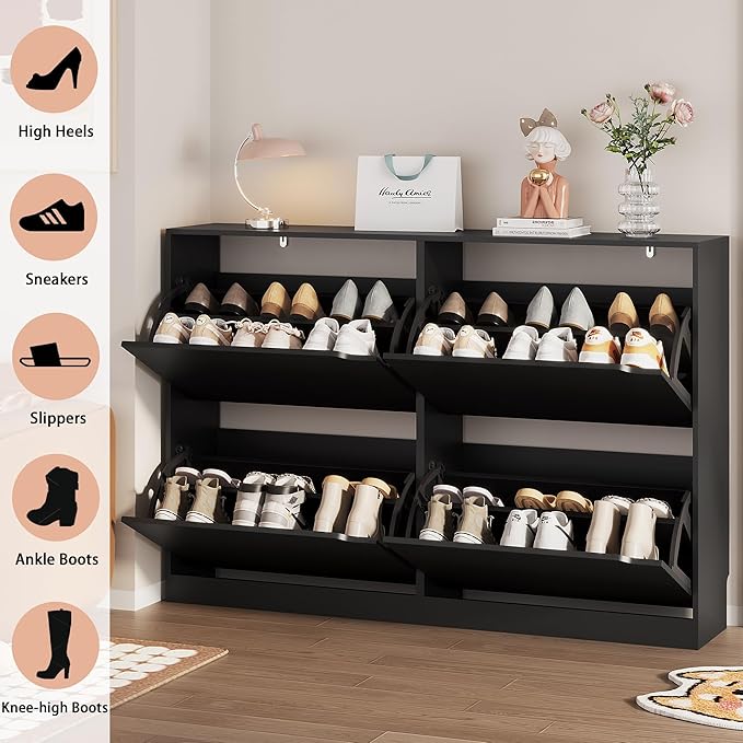 Shoe Storage Cabinet, Black, 47.24" x 32.28" x 9.44"