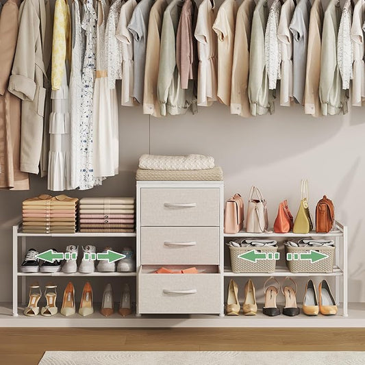 Expandable Closet Organizers and Storage, Wide Long 3 Drawer Dresser
