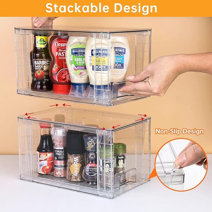 1Pack Large Stackable Kitchen Storage Drawers, XL-UP Handle