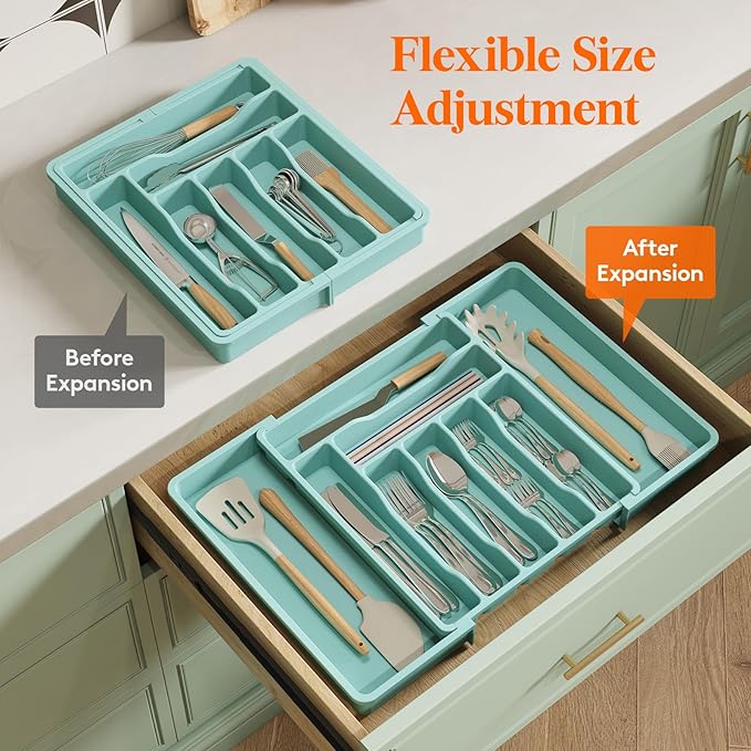 Utensil Organizer for Kitchen Drawer, Turquoise
