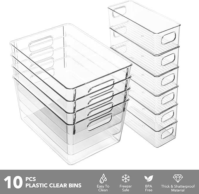 Set of 10 Clear Plastic Storage Bins