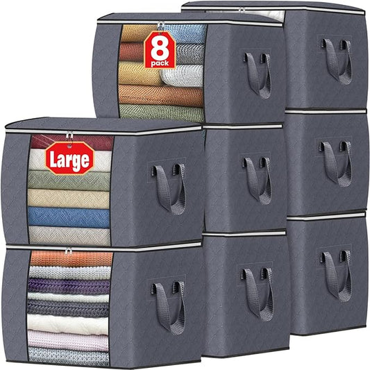 Fab totes 24 Gallons Clothes Storage, 8 Pack,Grey