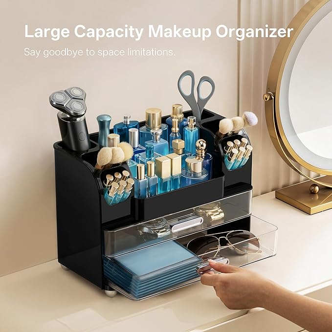 Makeup Organizer for Vanity with Brush Holder, Cologne Organizer for Men
