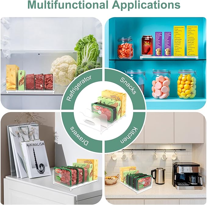 SURETIVIAN Freezer Organizer 12” Visible Fridge Organizer Rack with Removable Dividers and Handles, Freely Adjustable, Fits Refrigerator Frozen Meals, Lunch Meat Box, Cheeses(White)