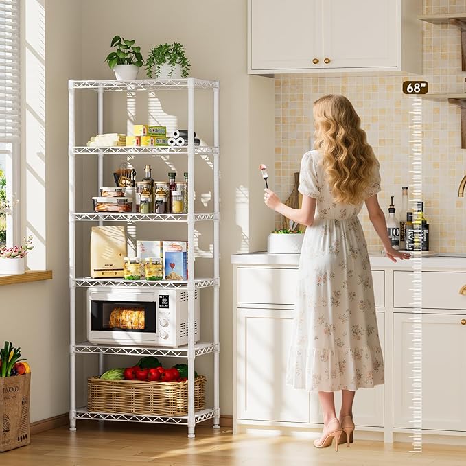 Golpart 5 tire Shelves Storage Wire Shelving Unit Metal Shelf Adjustable Organizers Storage Shelving for Bathroom Laundry Room Kitchen Pantry12”D x 22”W x 69”H White