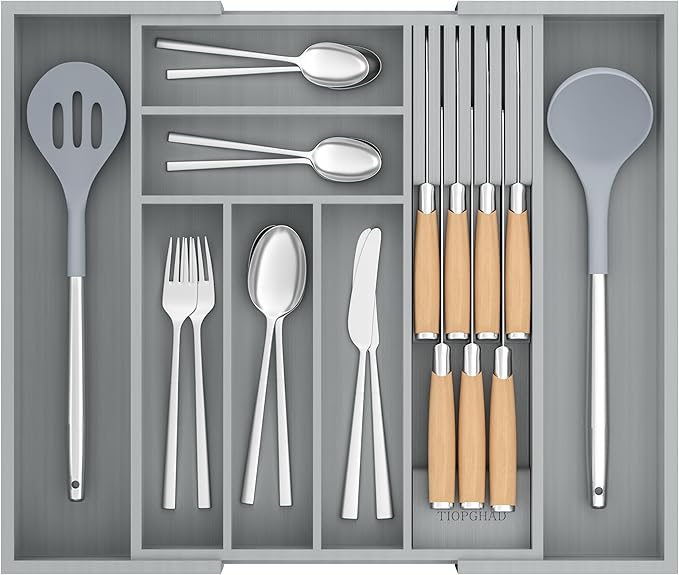 Bamboo-Silverware-Drawer-Organizer-Kitchen, Grey