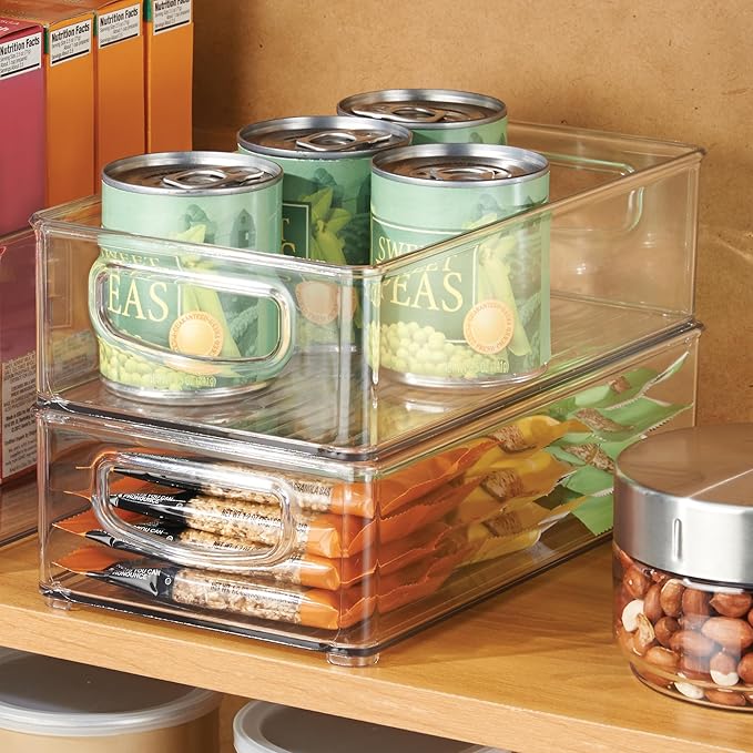 iDesign Stackable Pantry Bin with Handles for Kitchen Storage, Set of 4, Clear, Made in USA