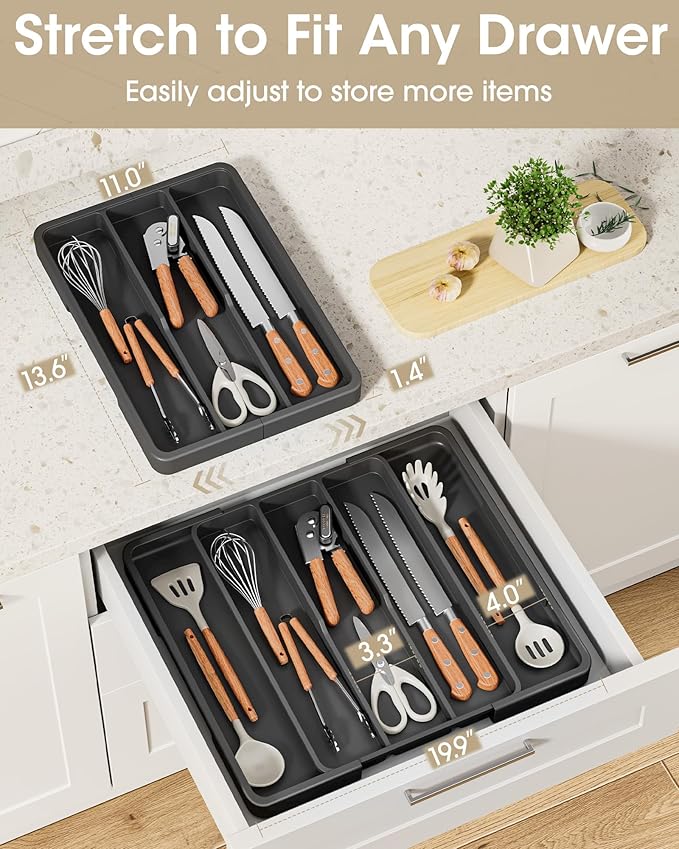 Silverware Organizer, Expandable Kitchen Drawer Organizer, X-Large