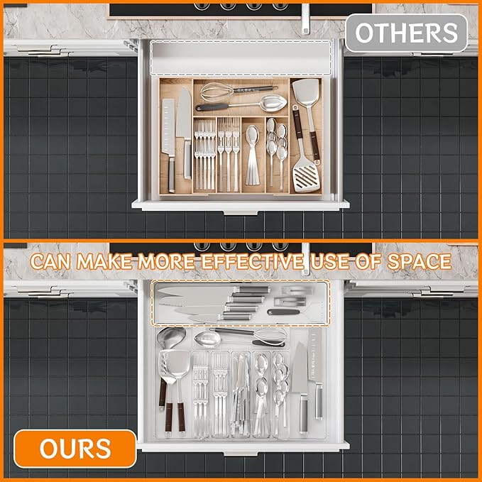 Clear Expandable Silverware Organizers for Kitchen Drawers